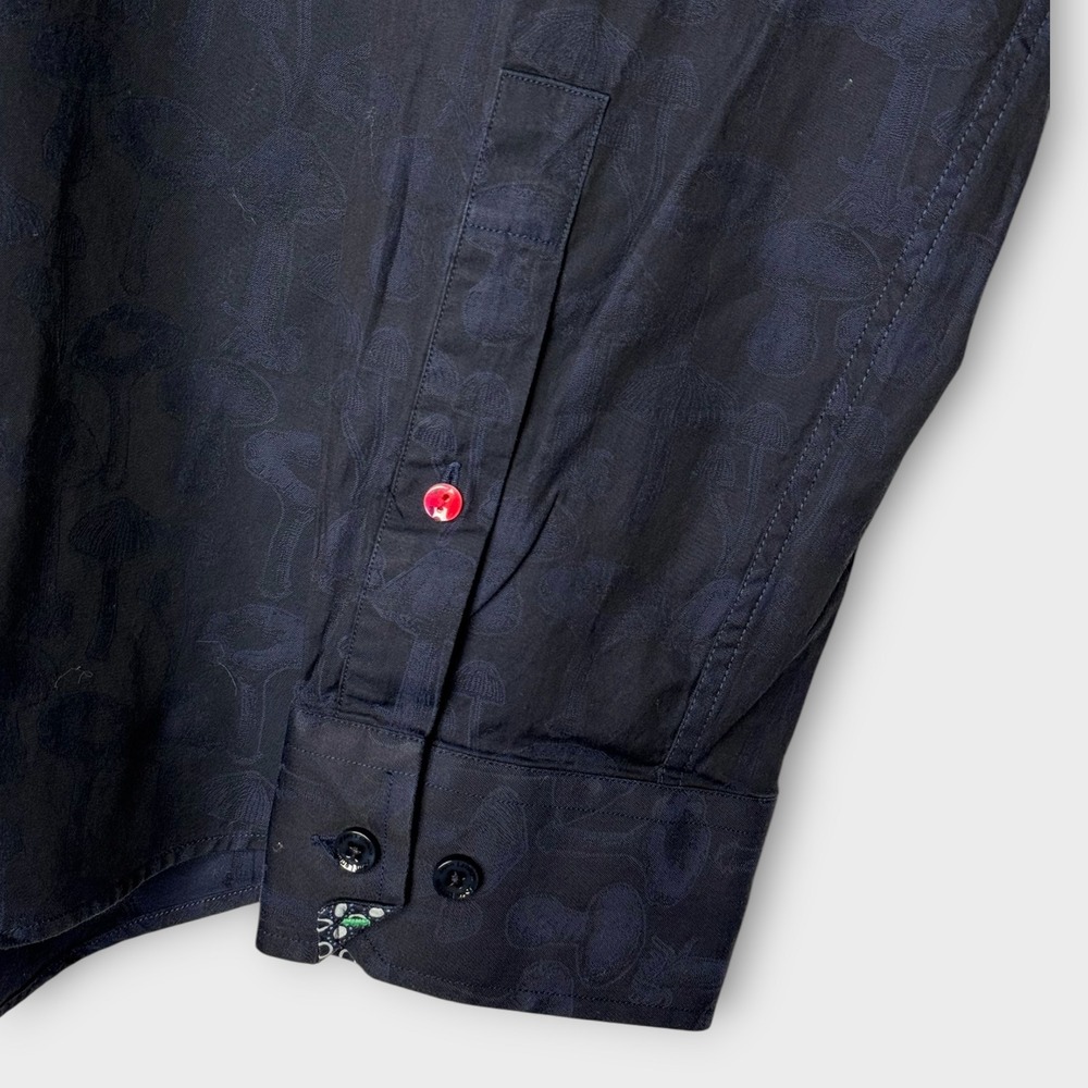 John Lennon Flip Cuff Mushroom Print Blue Button Up Shirt Long Sleeve Cotton XL - Picture 7 of 13